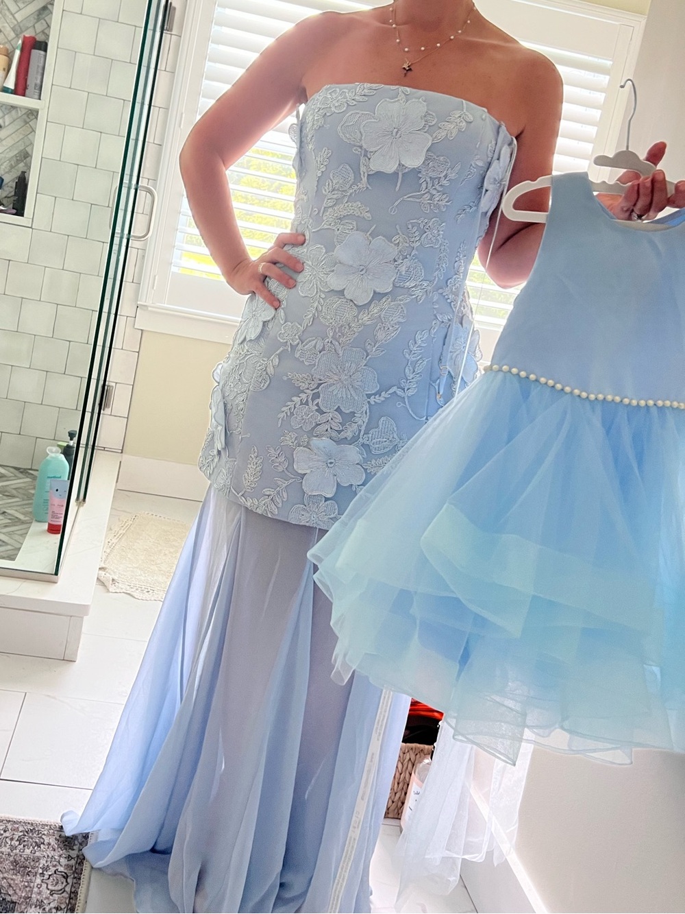 Blue Strapless Maxi Dress with Structured Bodice